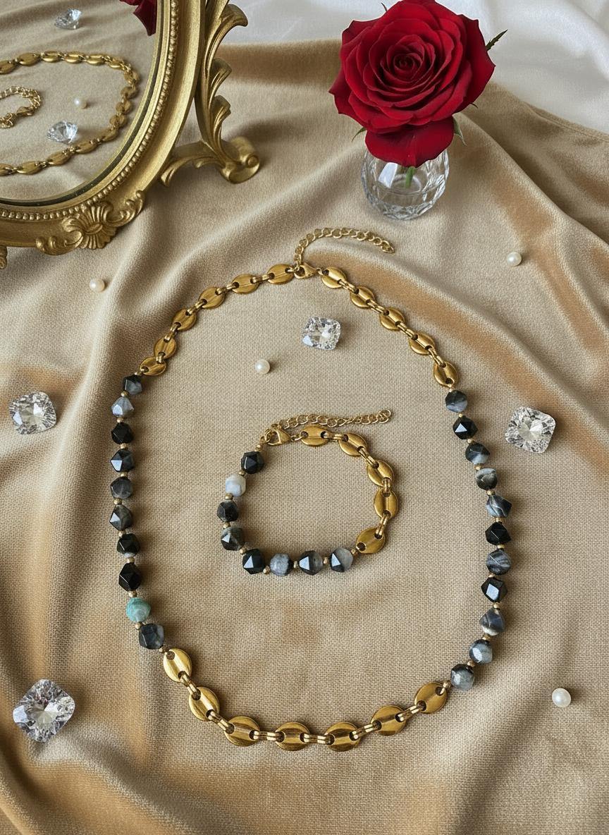 bijoux en acier inoxydable et pierres naturelles